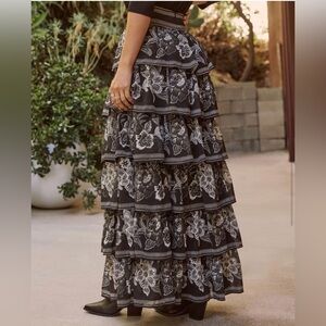 Vici Tiered, Black and White, Floral Maxi Skirt